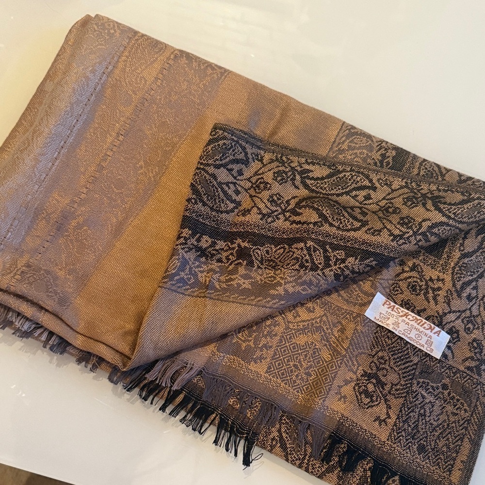 Pashmina Scarf Brown Black Tab 100% NWT - Picture 3 of 4